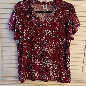 Anne Klein Red and Black Print Blouse